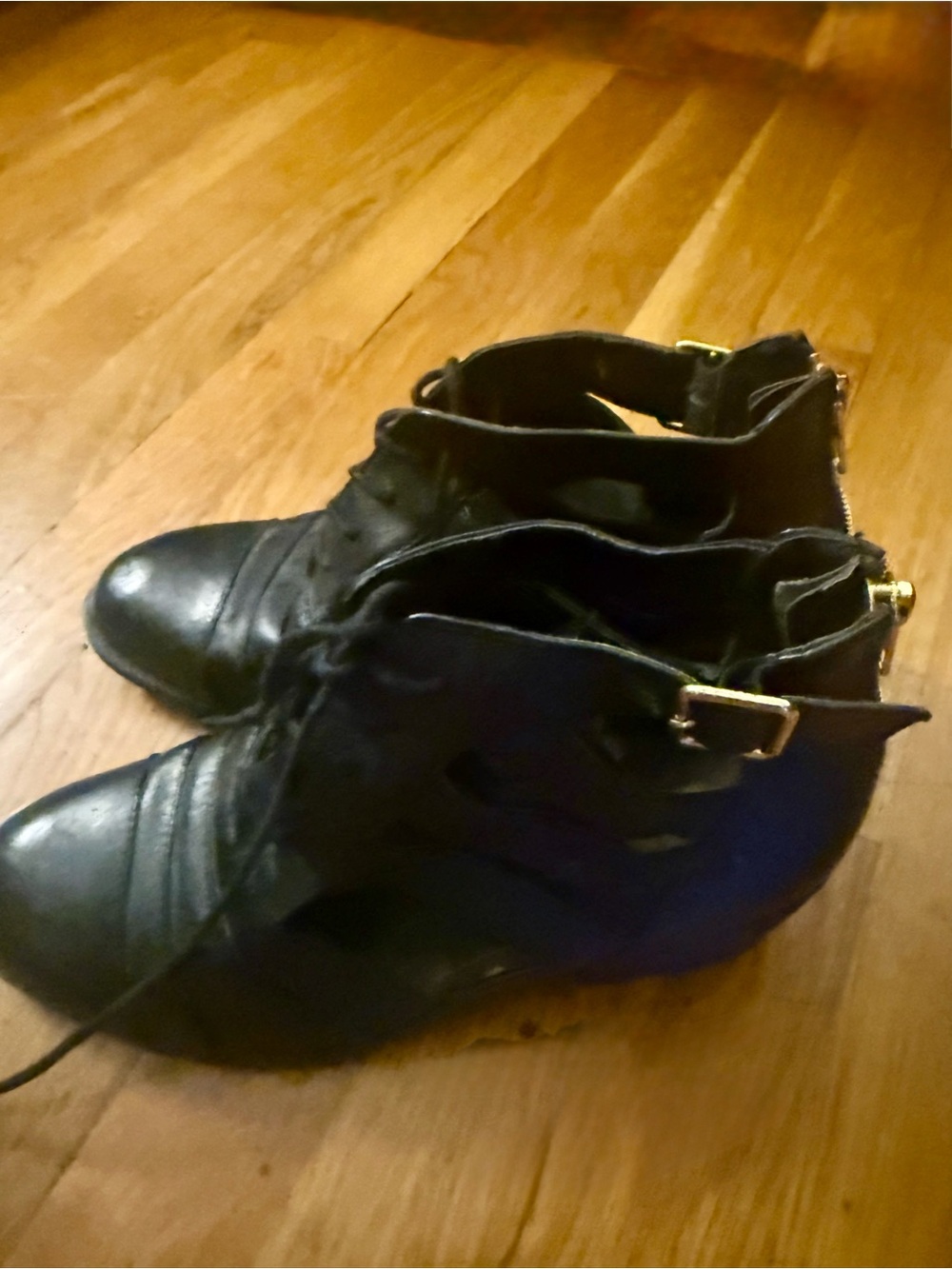 Steve Madden Black Lace-Up Ankle Boots with Buckle Detail